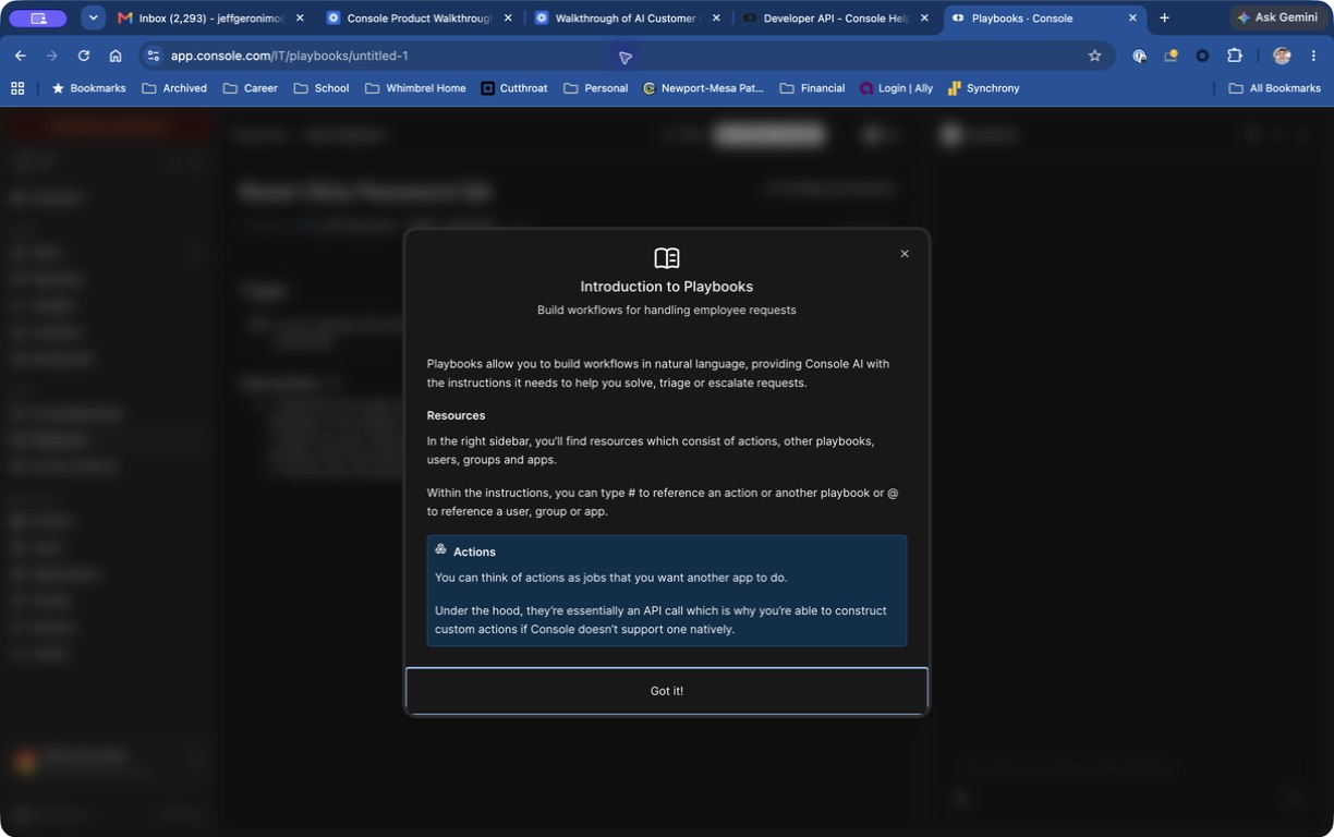 Introduction to Playbooks modal