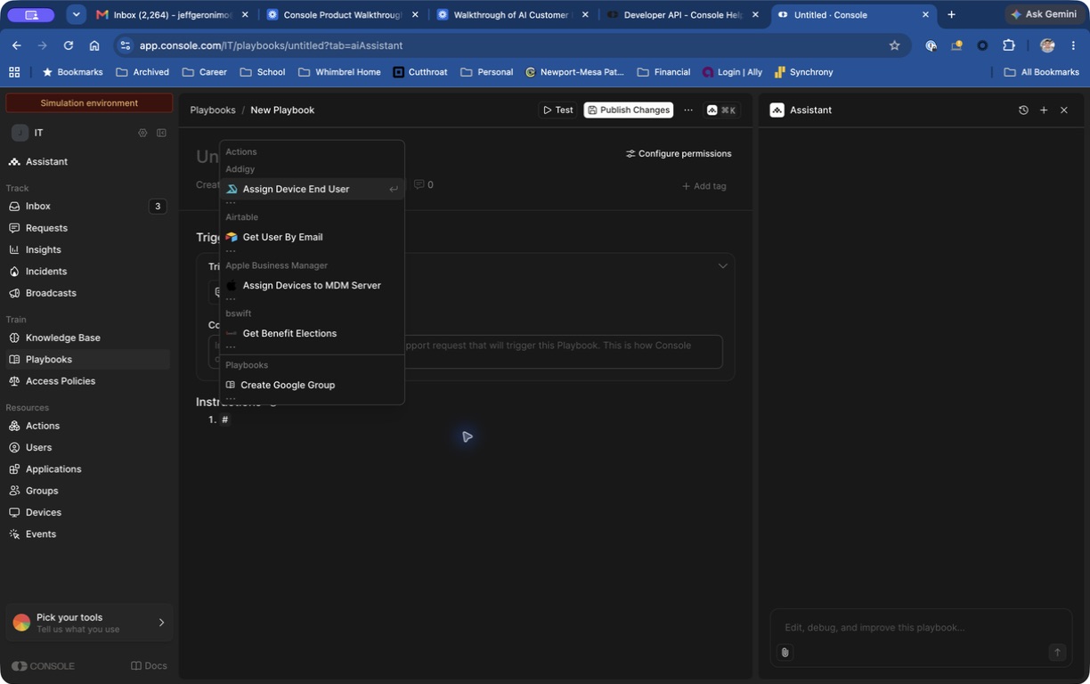 Action menu appearing after typing #