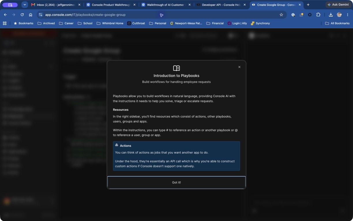 Create Google Group playbook editor with full instructions