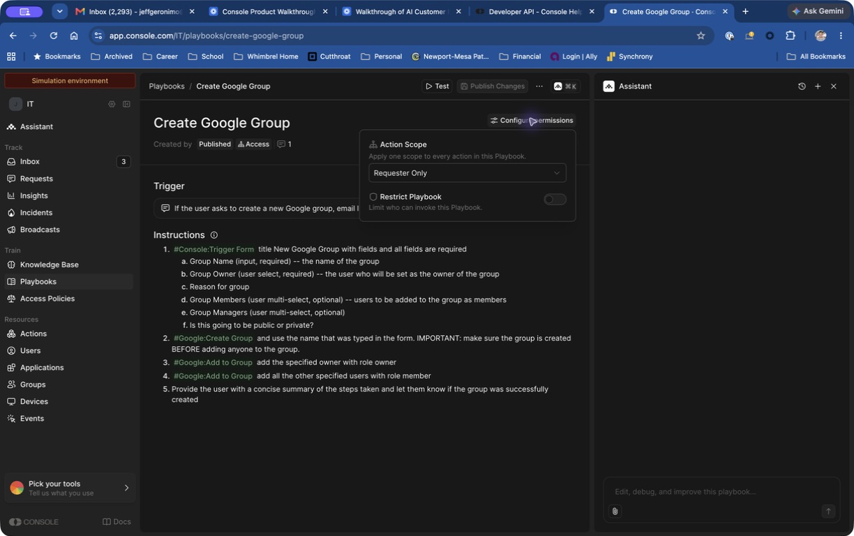 Configure permissions panel with Action Scope dropdown