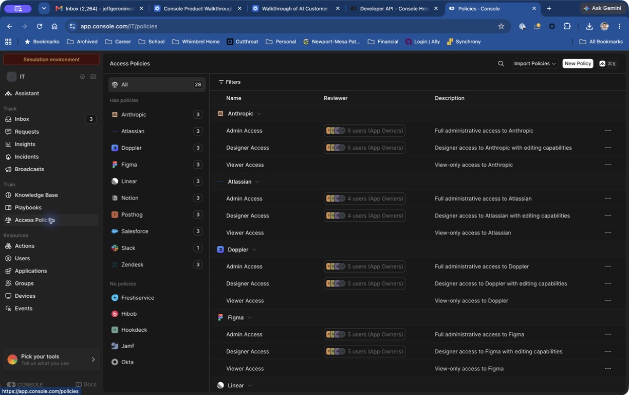 Access Policies list view