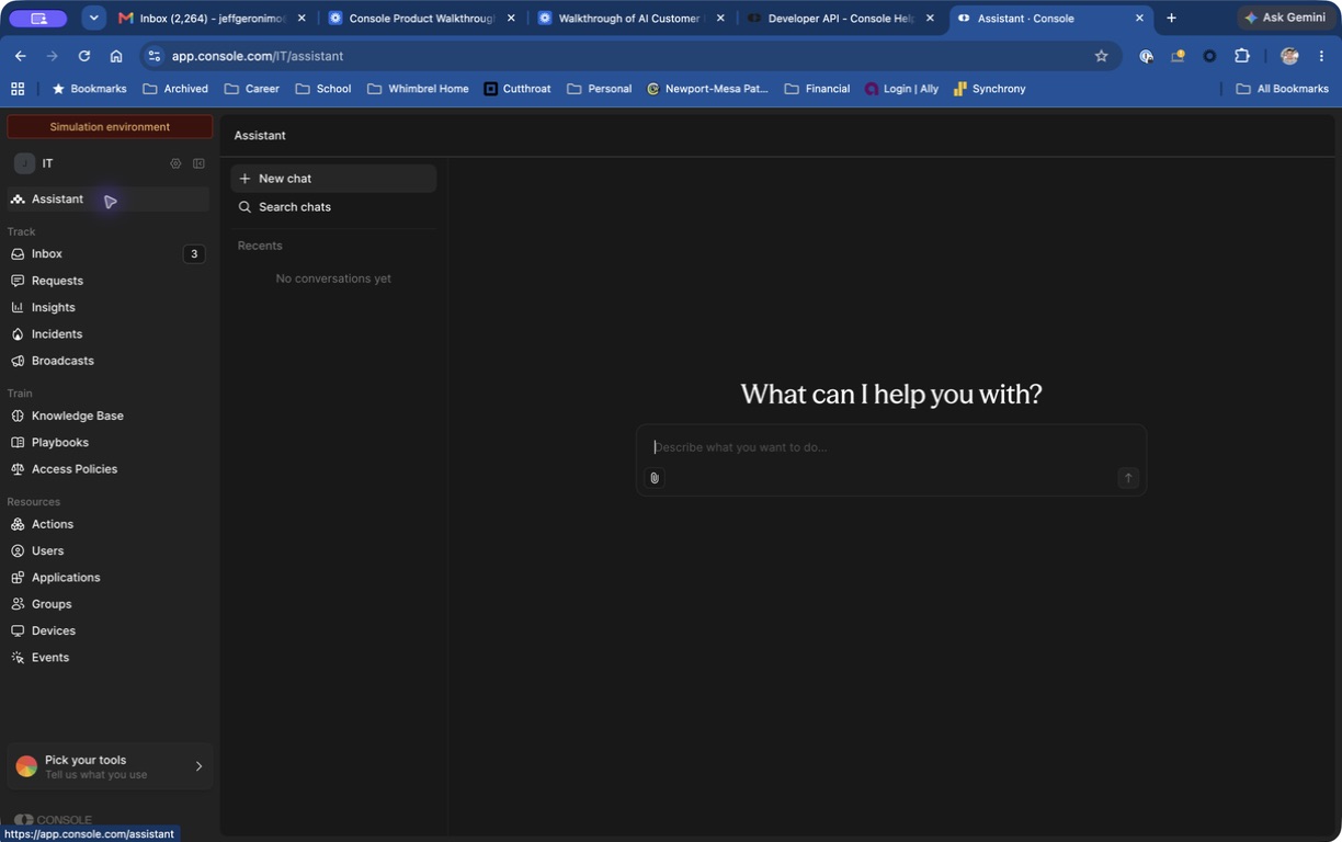 Assistant chat with prompt typed in