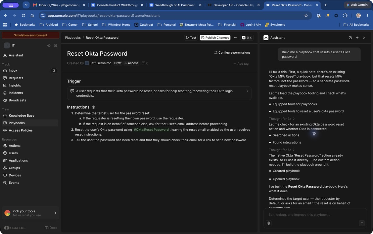 AI-created Reset Okta Password playbook in editor