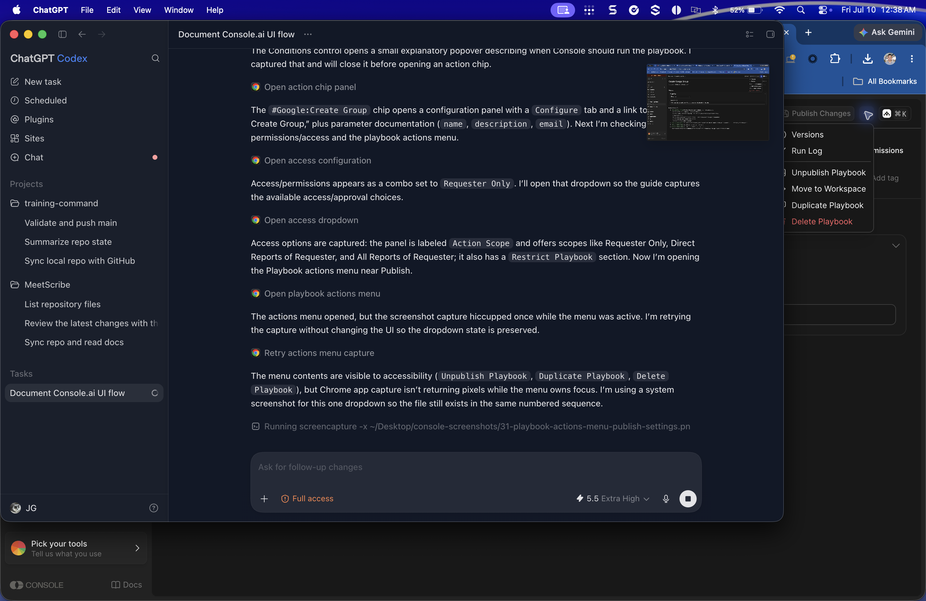 Playbook actions overflow menu